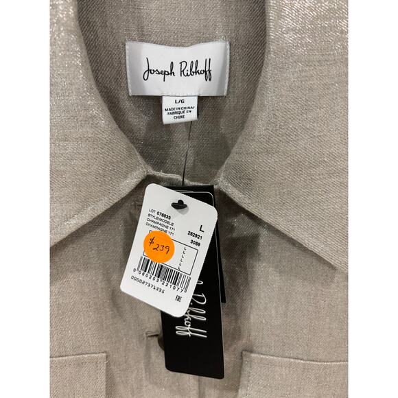 NWT Joseph Ribkoff Foiled Linen Blend Short Sleeve Boxy Jacket Style 252921 Sz L - Picture 7 of 7